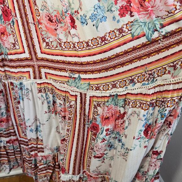 Xhilaration Tiered Maxi Dress Women's S Pink Red Floral Crochet Boho Chic Summer - Picture 5 of 11